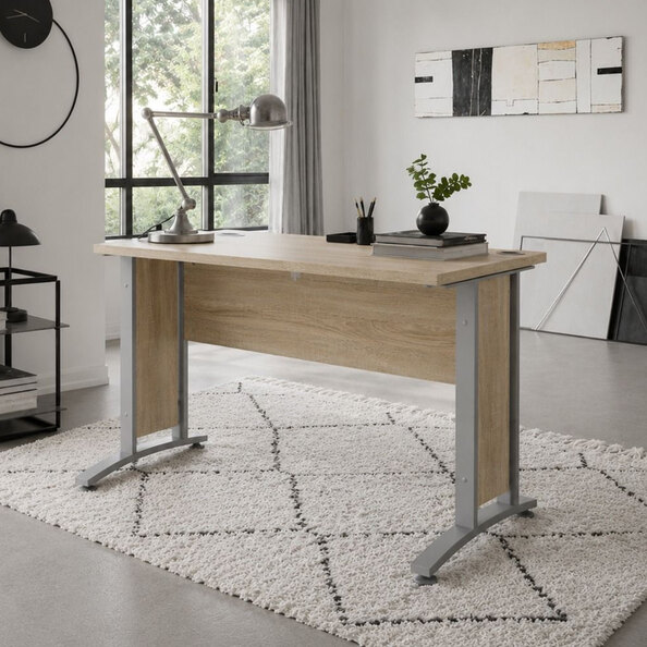Primora Oak 120cm Wooden Laptop Desk With Silver Grey Legs