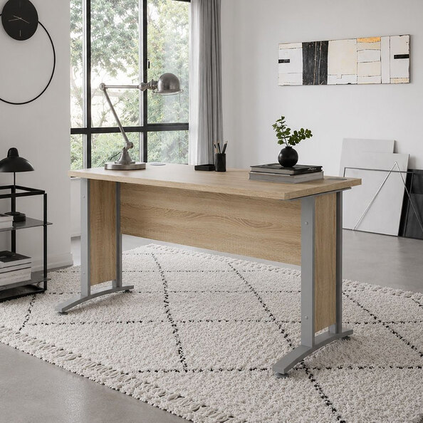 Primora Oak 150cm Wooden Laptop Desk With Silver Grey Legs