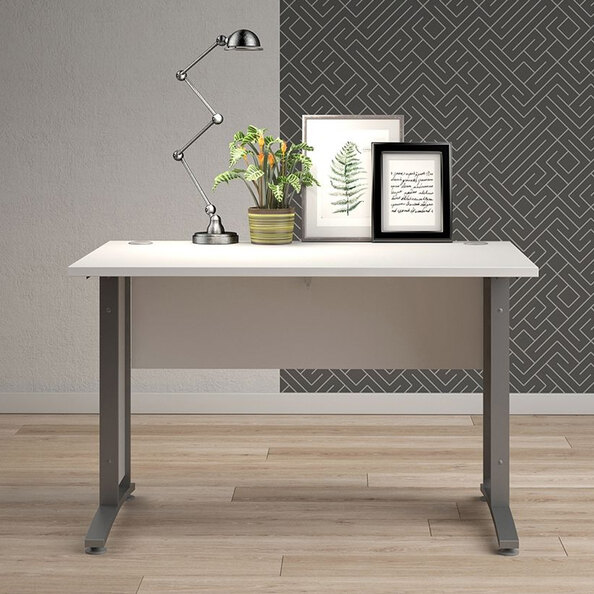 Primora White 120cm Wooden Laptop Desk With Silver Grey Legs