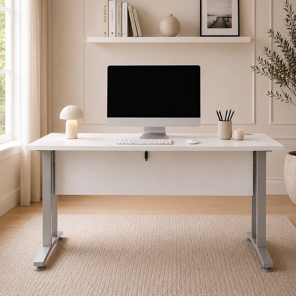 Primora White 150cm Wooden Laptop Desk With Silver Grey Legs