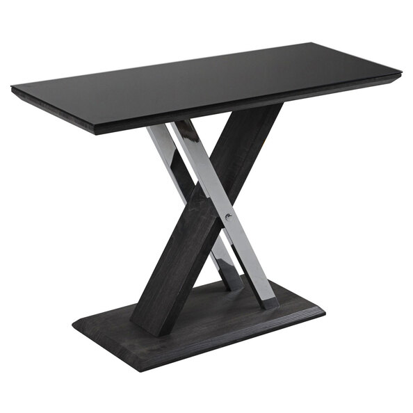 Prisca Black Glass Console Table With Wooden And Chrome Base