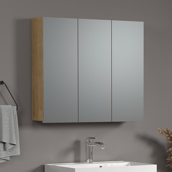 Provence Large Wooden Wall Mounted Bathroom Mirror Cabinet in Evoke Oak