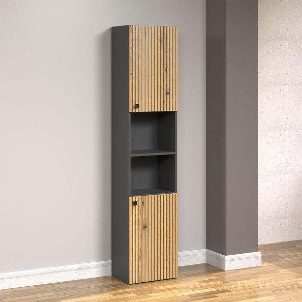 Provence Tall Wooden Bathroom Storage Cabinet in Anthracite and Evoke Oak