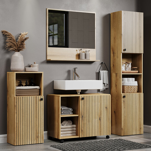 Provence Wooden Bathroom Furniture Set with 4 Doors in Evoke Oak