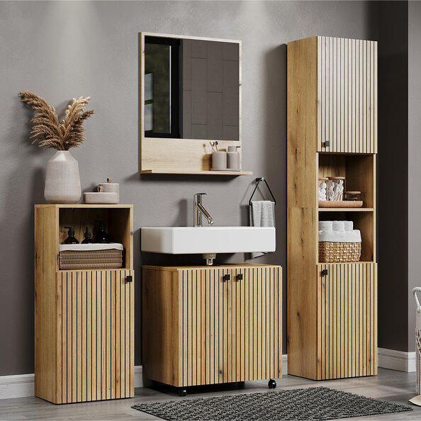 Provence Wooden Bathroom Furniture Set with 5 Doors in Evoke Oak