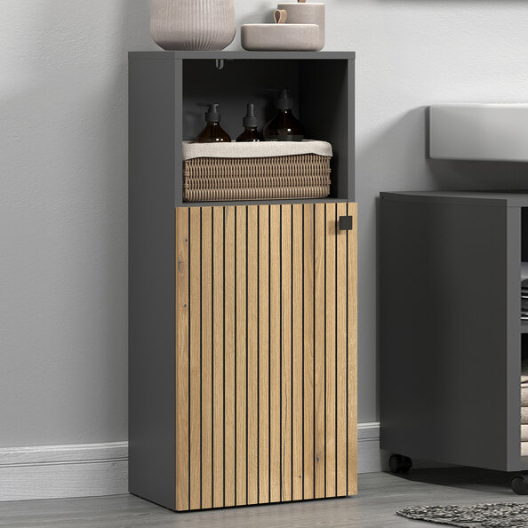 Provence Wooden Bathroom Storage Cabinet with 1 Door in Anthracite and Evoke Oak