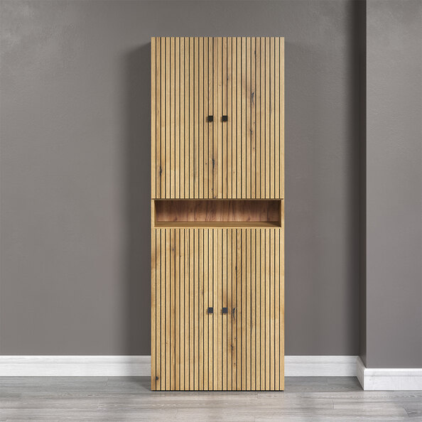 Provence Wooden Bathroom Storage Cabinet with 4 Doors in Evoke Oak