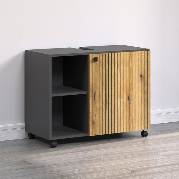Provence Wooden Vanity Unit with 1 Door in Anthracite and Evoke Oak