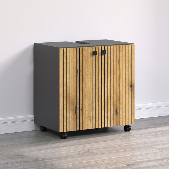 Provence Wooden Vanity Unit with 2 Doors in Anthracite and Evoke Oak