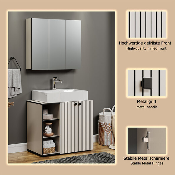 Provence Wooden Vanity Unit with Mirror Cabinet in Light Grey