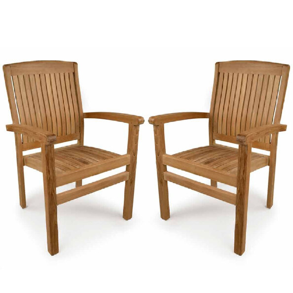 Pryor Teak Wooden Outdoor Arm Chairs In Pair