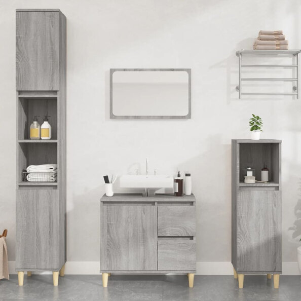 Pueblo Wooden 3 Piece Bathroom Furniture Set In Grey Sonoma