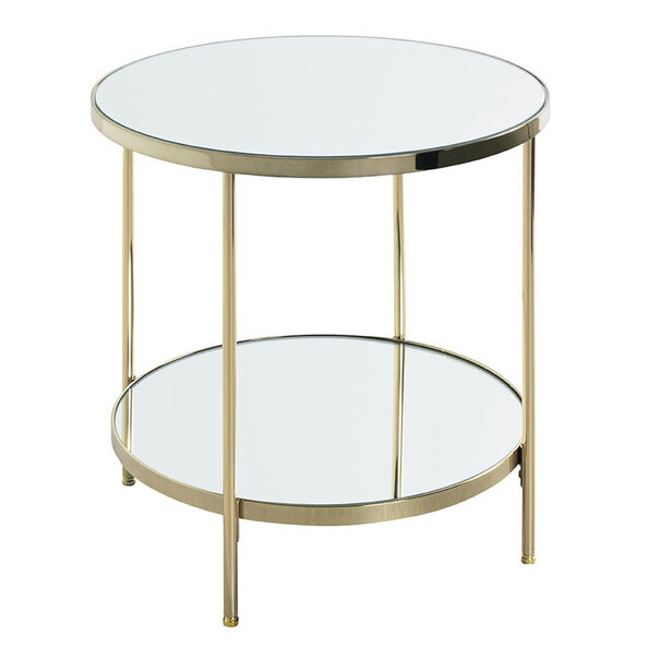 Pulaski Large Mirrored Round End Table With Brass Frame