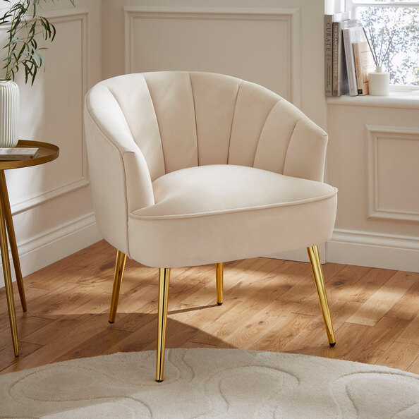 Pulford Velvet Accent Chair With Gold Legs In Natural