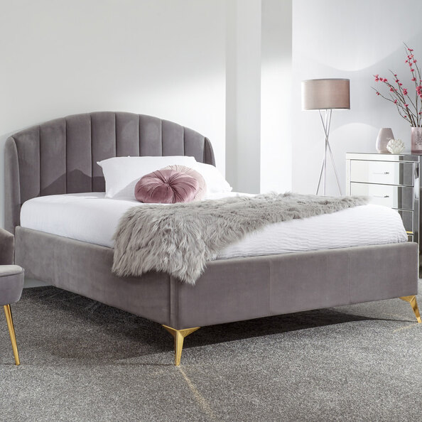 Pulford Velvet Ottoman Storage King Size Bed In Grey