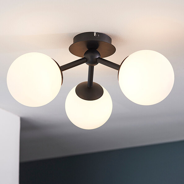 Pulsa 3 Lights Matt White Flush Ceiling Light In Matt Black