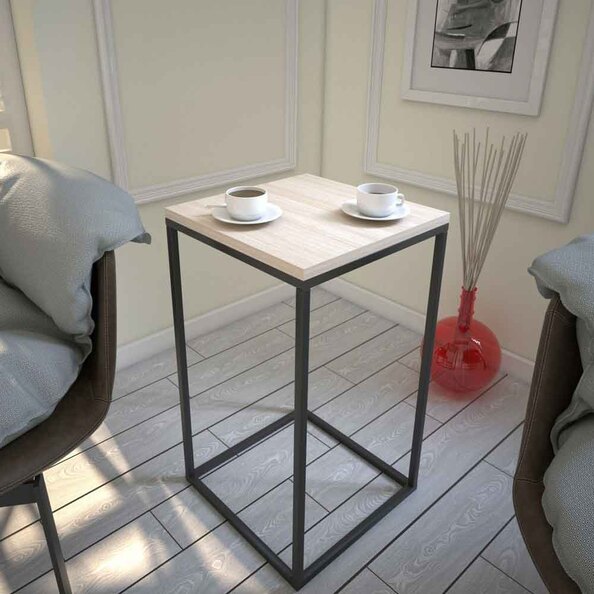 Pure Wooden Side Table with Black Metal Frame in Oak