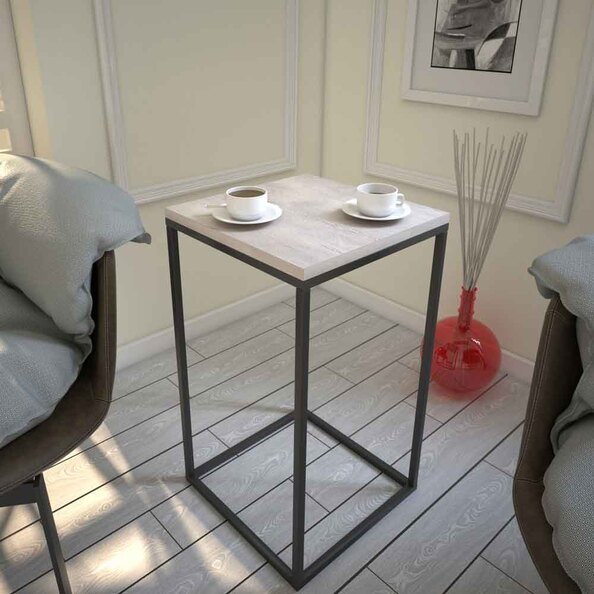 Pure Wooden Side Table with Black Metal Frame in Sea Oak
