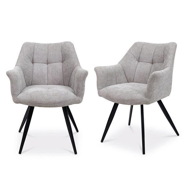 Pureva Light Grey Fabric Dining Chairs with Black Legs in Pair