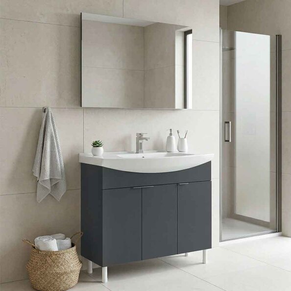 Purus 1000mm Wooden Bathroom Furniture Set with 3 Doors in Matte Anthracite