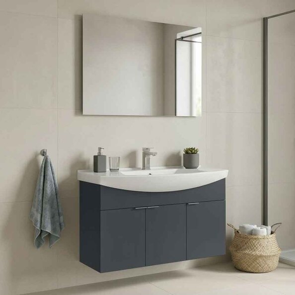 Purus 1000mm Wooden Wall Mounted Bathroom Furniture Set in Matte Anthracite
