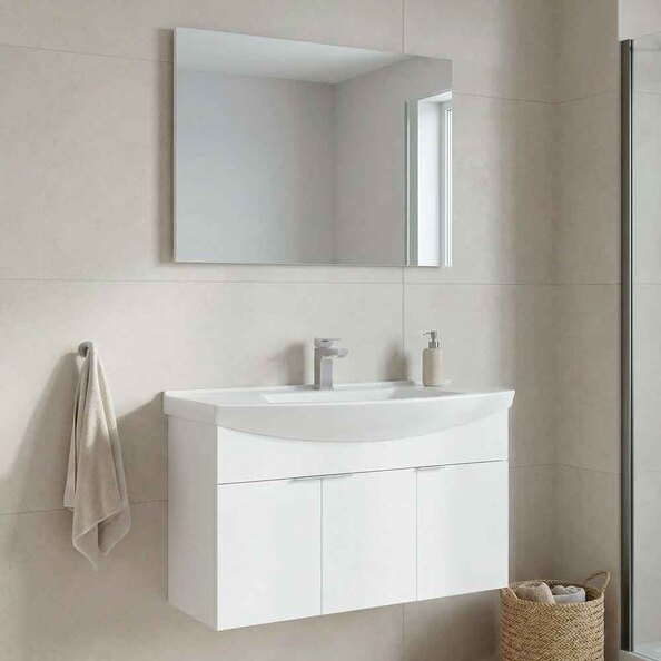 Purus 1000mm Wooden Wall Mounted Bathroom Furniture Set in White