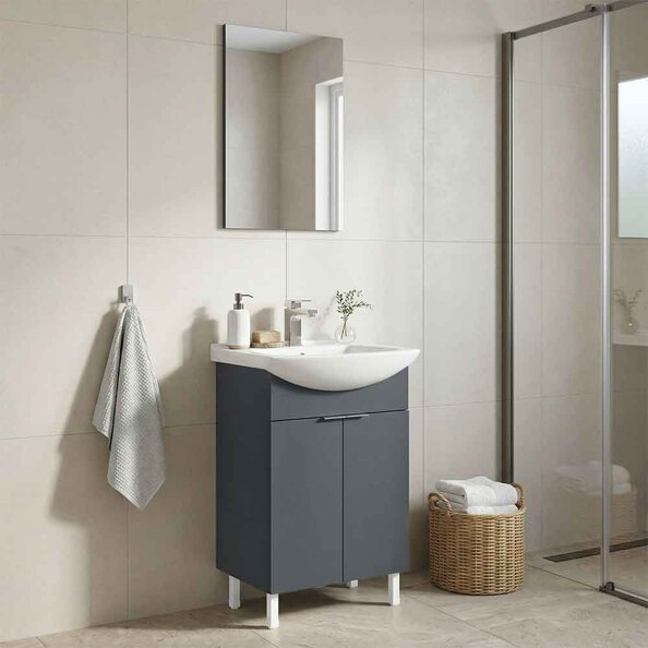 Purus 550mm Wooden Bathroom Furniture Set with 2 Doors in Matte Anthracite