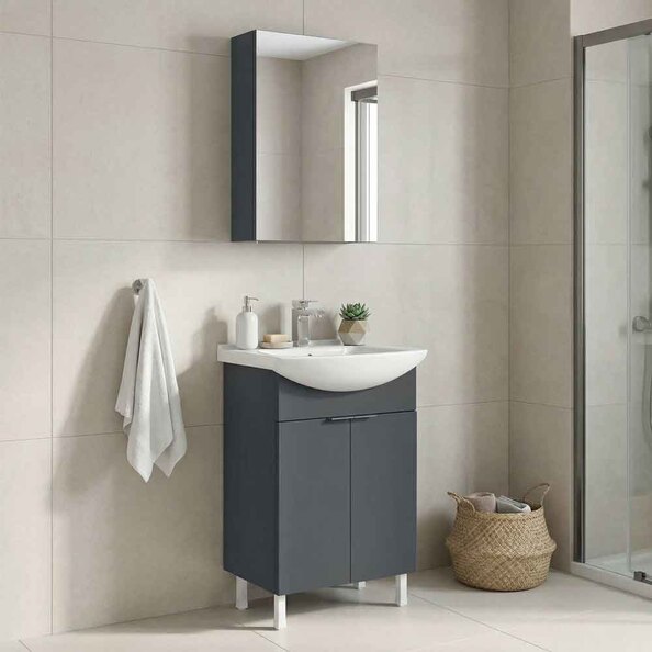 Purus 550mm Wooden Bathroom Furniture Set with 3 Doors in Matte Anthracite