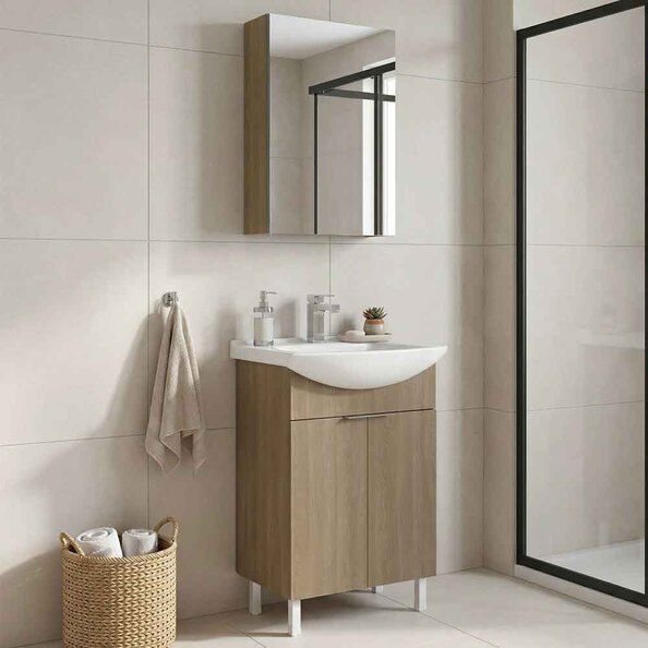 Purus 550mm Wooden Bathroom Furniture Set with 3 Doors in Oak