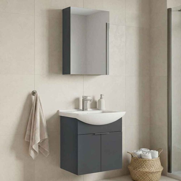 Purus 550mm Wooden Wall Mounted Bathroom Furniture Set with 3 Doors in Matte Anthracite