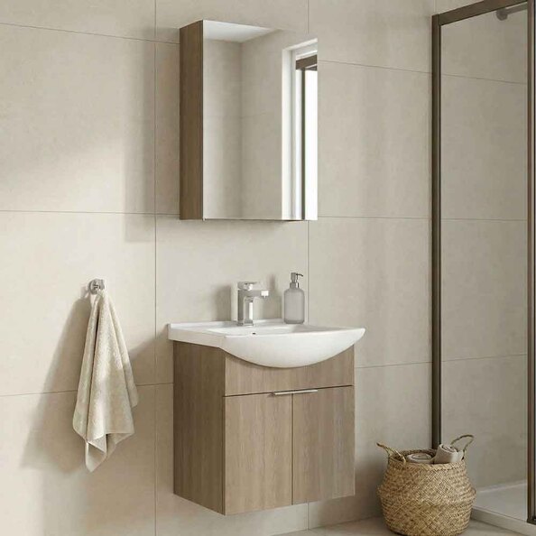 Purus 550mm Wooden Wall Mounted Bathroom Furniture Set with 3 Doors in Oak
