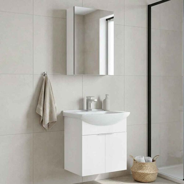Purus 550mm Wooden Wall Mounted Bathroom Furniture Set with 3 Doors in White