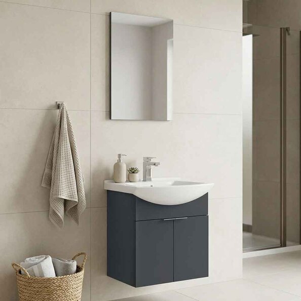 Purus 550mm Wooden Wall Mounted Bathroom Furniture Set in Matte Anthracite