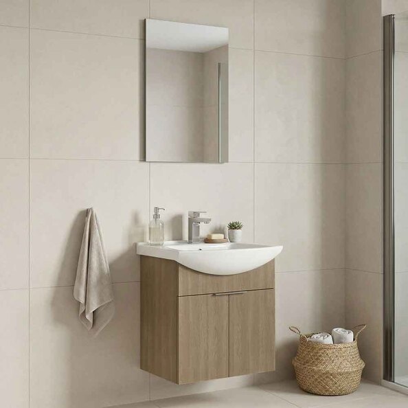 Purus 550mm Wooden Wall Mounted Bathroom Furniture Set in Oak