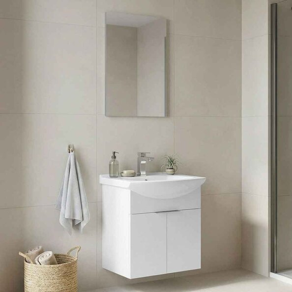 Purus 550mm Wooden Wall Mounted Bathroom Furniture Set in White