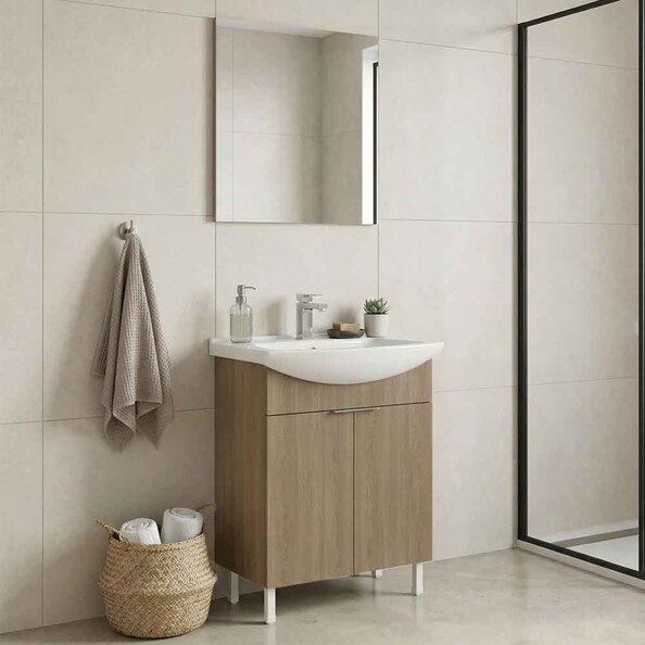 Purus 650mm Wooden Bathroom Furniture Set with 2 Doors in Oak