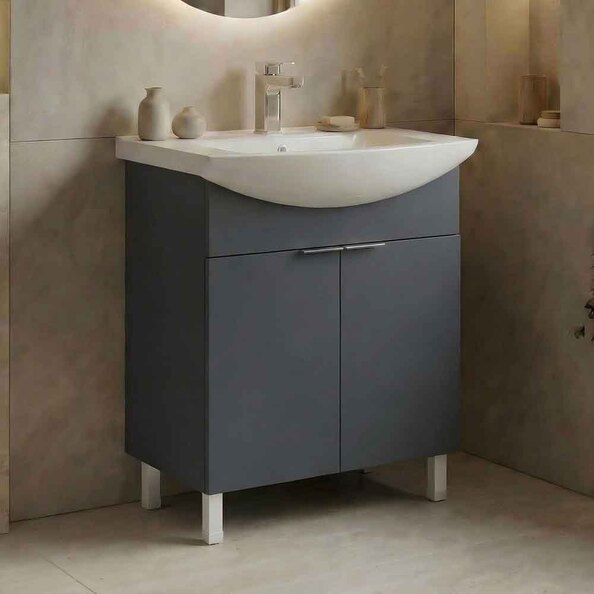 Purus 650mm Wooden Vanity Unit & Basin in Matte Anthracite