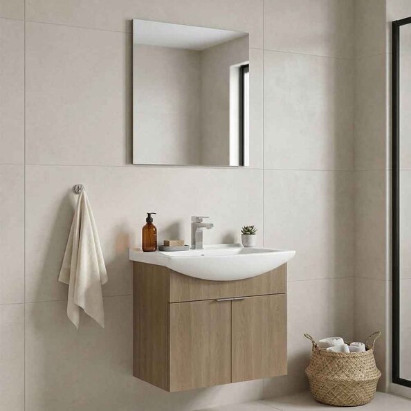 Purus 650mm Wooden Wall Mounted Bathroom Furniture Set with 2 Doors in Oak