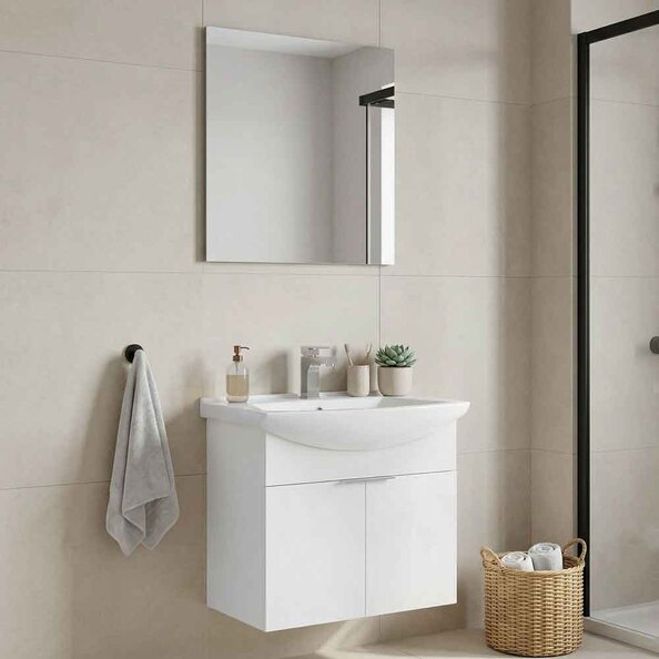 Purus 650mm Wooden Wall Mounted Bathroom Furniture Set with 2 Doors in White