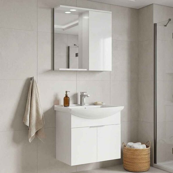 Purus 650mm Wooden Wall Mounted Bathroom Furniture Set with 3 Doors in White