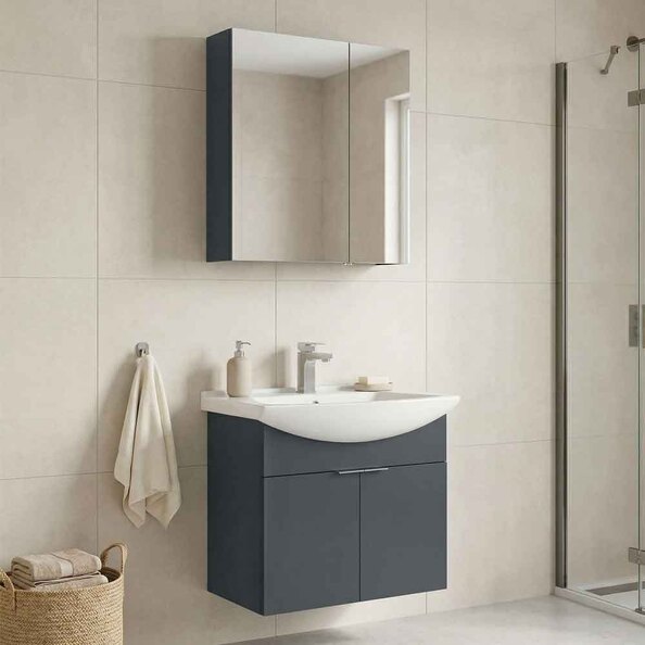 Purus 650mm Wooden Wall Mounted Bathroom Furniture Set with 4 Doors in Matte Anthracite
