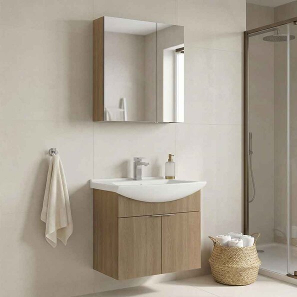 Purus 650mm Wooden Wall Mounted Bathroom Furniture Set with 4 Doors in Oak