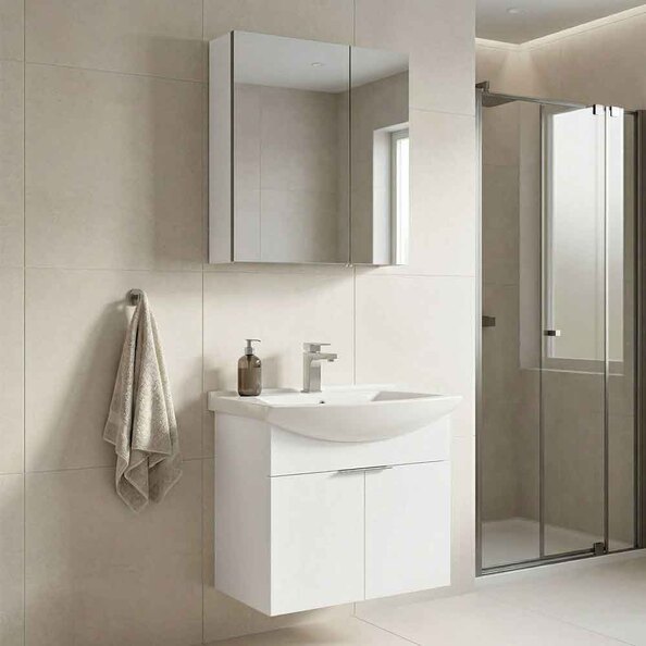 Purus 650mm Wooden Wall Mounted Bathroom Furniture Set with 4 Doors in White