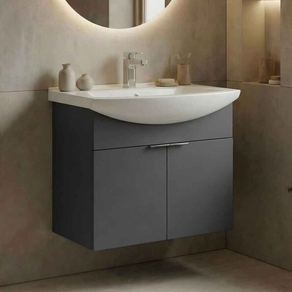 Purus 650mm Wooden Wall Mounted Vanity Unit & Basin in Matte Anthracite