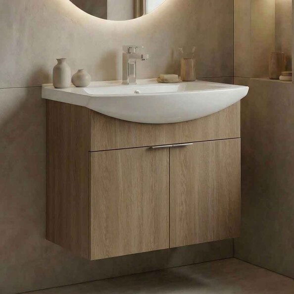 Purus 650mm Wooden Wall Mounted Vanity Unit & Basin in Sonoma Oak