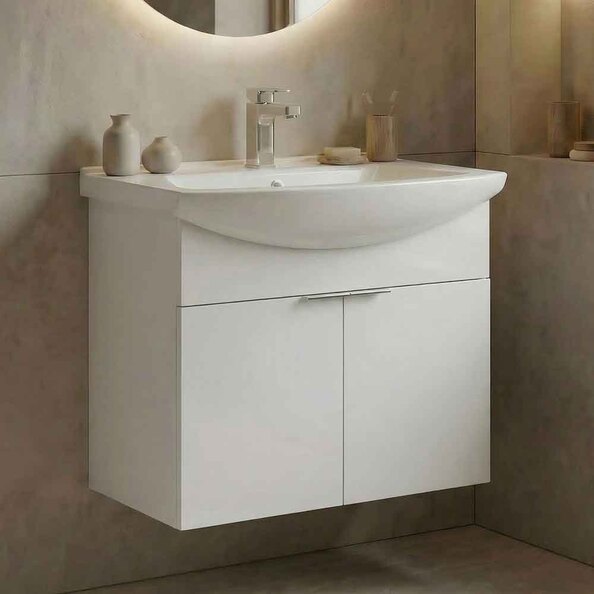 Purus 650mm Wooden Wall Mounted Vanity Unit & Basin in White