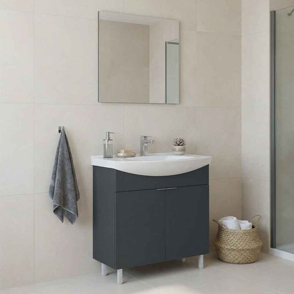 Purus 800mm Wooden Bathroom Furniture Set with 2 Doors in Matte Anthracite