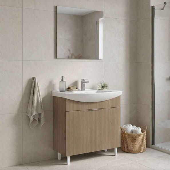 Purus 800mm Wooden Bathroom Furniture Set with 2 Doors in Oak