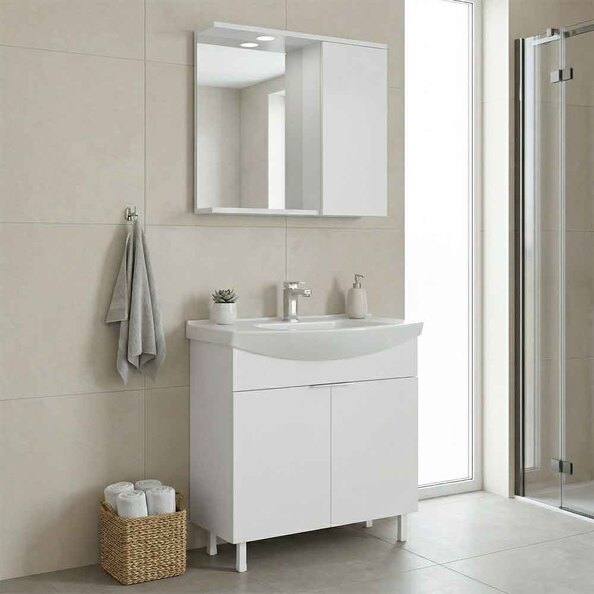 Purus 800mm Wooden Bathroom Furniture Set with 3 Doors in White