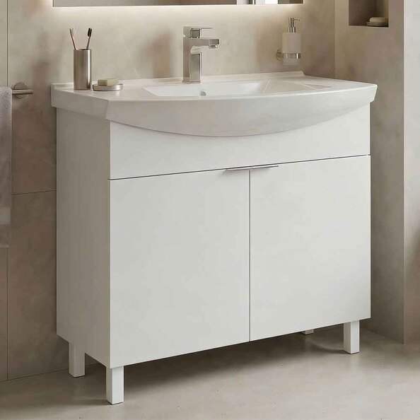 Purus 800mm Wooden Vanity Unit & Basin in White